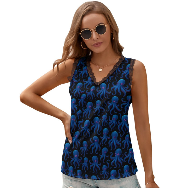 Black Chrysanthemum Women's V-Neck Sleeveless Top