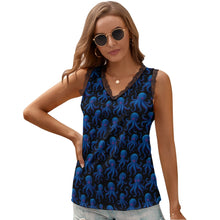 Load image into Gallery viewer, Black Chrysanthemum Women&#39;s V-Neck Sleeveless Top
