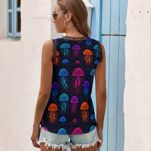 Load image into Gallery viewer, Black Chrysanthemum Women&#39;s V-Neck Sleeveless Top
