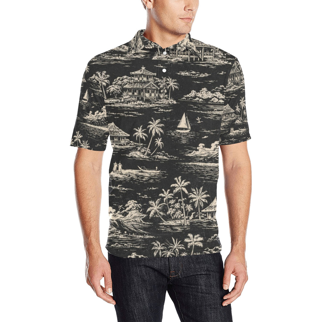 Men's All Over Print Polo Shirt (T55)