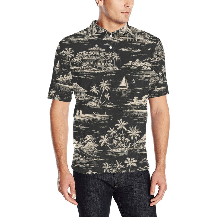 Men's All Over Print Polo Shirt (T55)