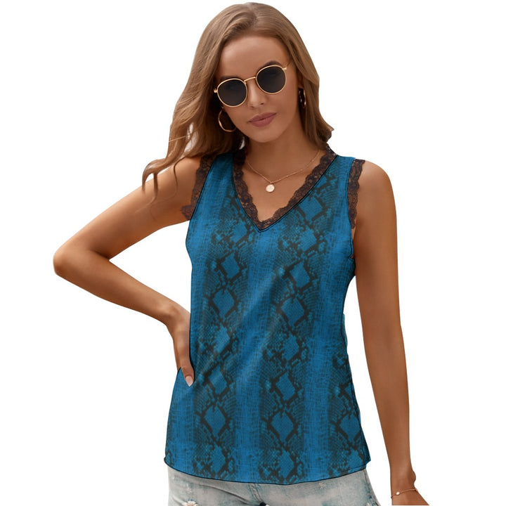 Black Chrysanthemum Women's V-Neck Sleeveless Top