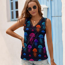Load image into Gallery viewer, Black Chrysanthemum Women&#39;s V-Neck Sleeveless Top

