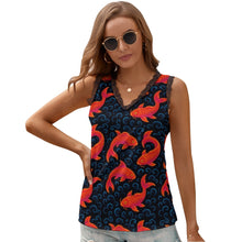 Load image into Gallery viewer, Black Chrysanthemum Women&#39;s V-Neck Sleeveless Top
