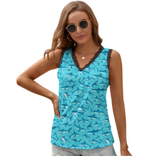 Load image into Gallery viewer, Black Chrysanthemum Women&#39;s V-Neck Sleeveless Top
