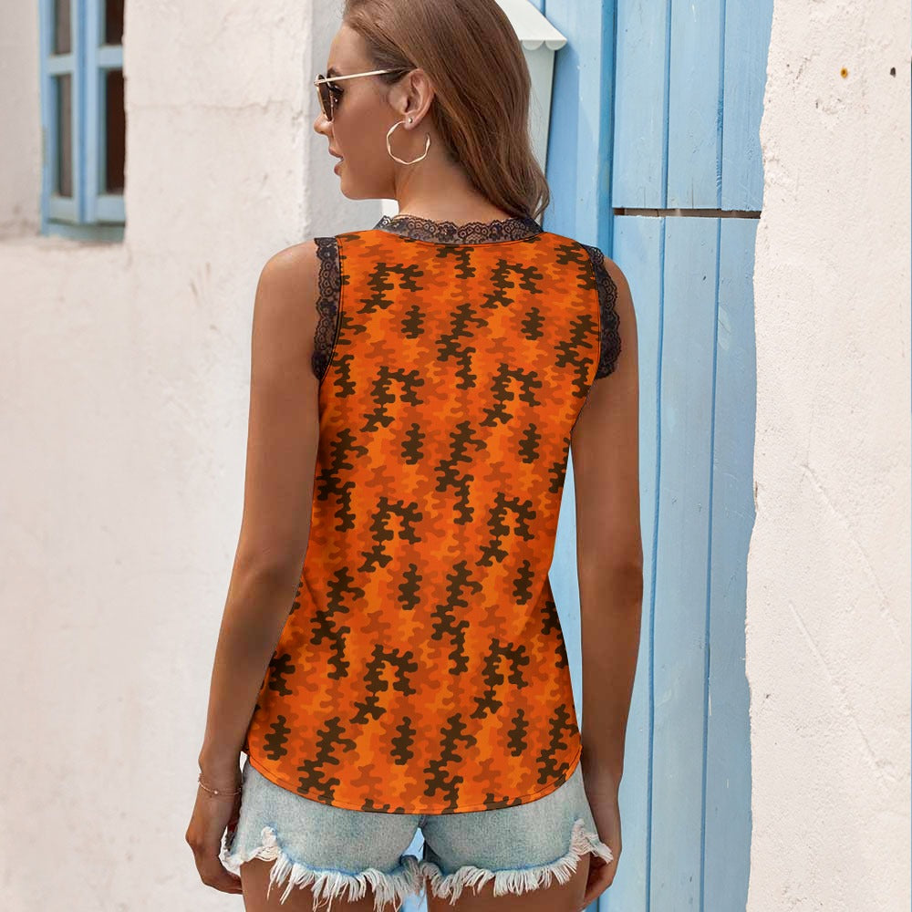 Black Chrysanthemum Women's V-Neck Sleeveless Top