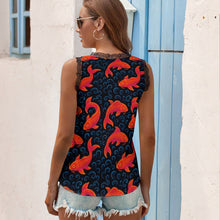 Load image into Gallery viewer, Black Chrysanthemum Women&#39;s V-Neck Sleeveless Top
