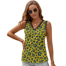 Load image into Gallery viewer, Black Chrysanthemum Women&#39;s V-Neck Sleeveless Top
