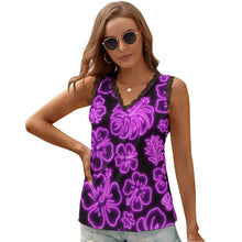 Load image into Gallery viewer, Black Chrysanthemum Women&#39;s V-Neck Sleeveless Top
