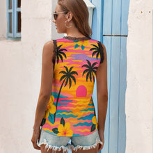 Load image into Gallery viewer, Black Chrysanthemum Women&#39;s V-Neck Sleeveless Top
