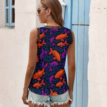 Load image into Gallery viewer, Black Chrysanthemum Women&#39;s V-Neck Sleeveless Top
