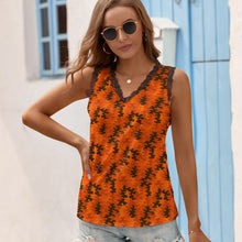 Load image into Gallery viewer, Black Chrysanthemum Women&#39;s V-Neck Sleeveless Top
