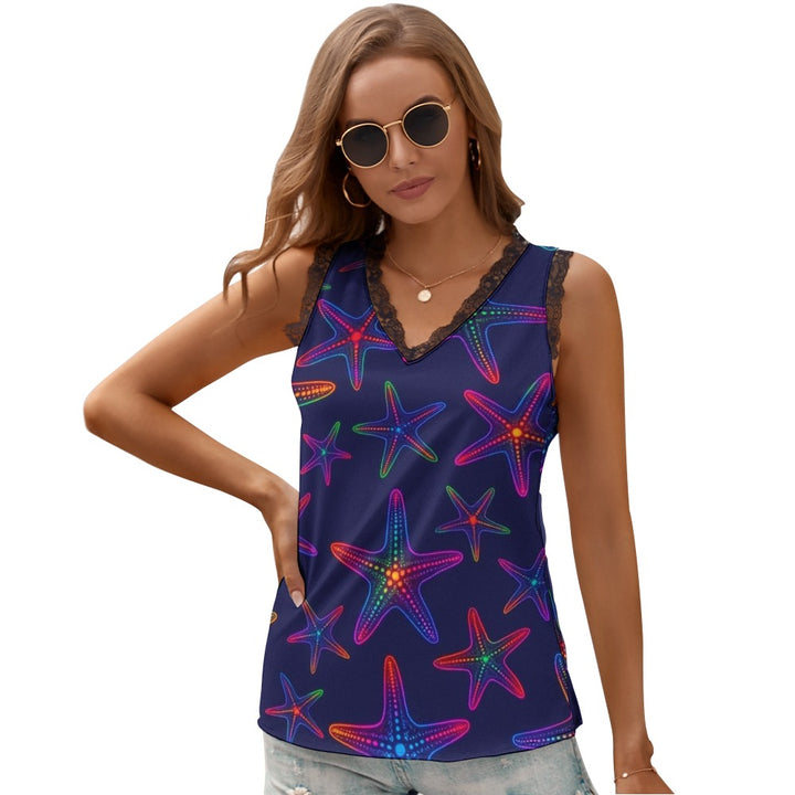 Black Chrysanthemum Women's V-Neck Sleeveless Top