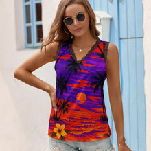 Load image into Gallery viewer, Black Chrysanthemum Women&#39;s V-Neck Sleeveless Top
