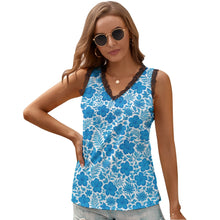Load image into Gallery viewer, Black Chrysanthemum Women&#39;s V-Neck Sleeveless Top
