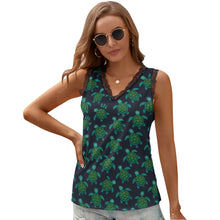 Load image into Gallery viewer, Black Chrysanthemum Women&#39;s V-Neck Sleeveless Top
