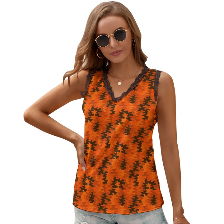Black Chrysanthemum Women's V-Neck Sleeveless Top
