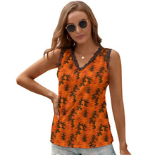 Load image into Gallery viewer, Black Chrysanthemum Women&#39;s V-Neck Sleeveless Top
