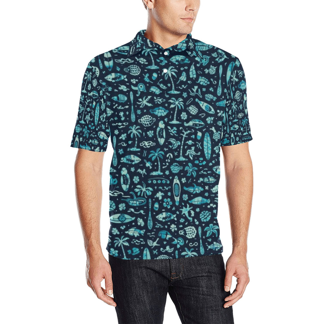Men's All Over Print Polo Shirt (T55)