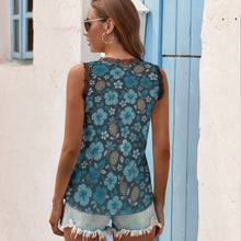Load image into Gallery viewer, Black Chrysanthemum Women&#39;s V-Neck Sleeveless Top
