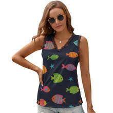 Load image into Gallery viewer, Black Chrysanthemum Women&#39;s V-Neck Sleeveless Top
