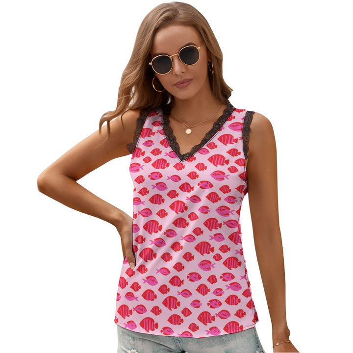 Black Chrysanthemum Women's V-Neck Sleeveless Top