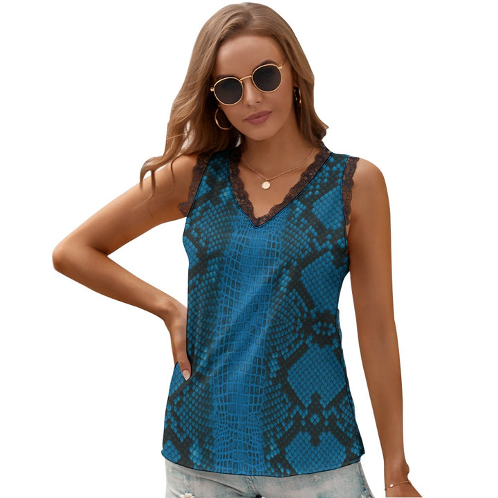 Black Chrysanthemum Women's V-Neck Sleeveless Top
