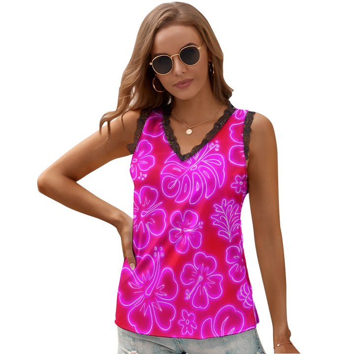 Black Chrysanthemum Women's V-Neck Sleeveless Top