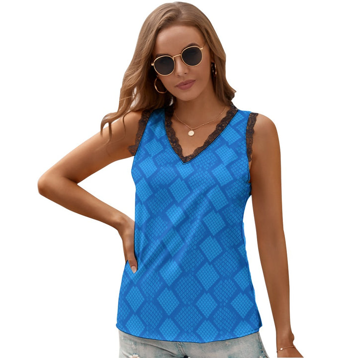 Black Chrysanthemum Women's V-Neck Sleeveless Top