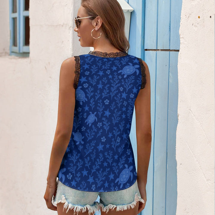 Black Chrysanthemum Women's V-Neck Sleeveless Top