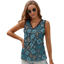 Load image into Gallery viewer, Black Chrysanthemum Women&#39;s V-Neck Sleeveless Top
